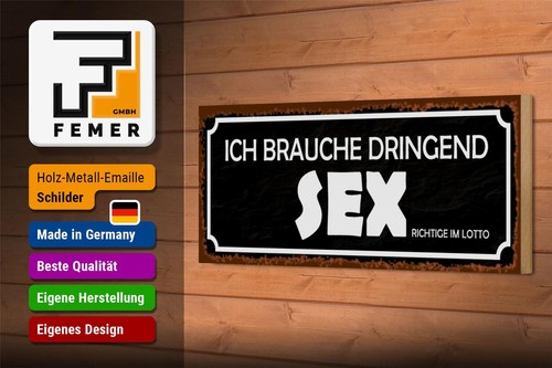 Holzschild Spruch 27x10 cm Ich brauche dringend Sex Holz Deko Schild wooden sign - Picture 3 of 5