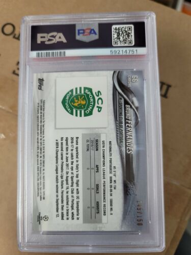2017-18 Topps Chrome UEFA Bruno Fernandes Blue Refractor Rookie #/150 PSA 9 - Picture 2 of 2