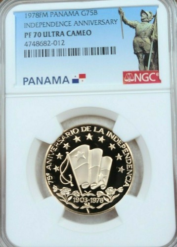 1978 PANAMA GOLD 75 BALBOAS INDEPENDENCE ANNIVERSARY NGC PF 70 ULTRA CAMEO - Picture 5 of 5