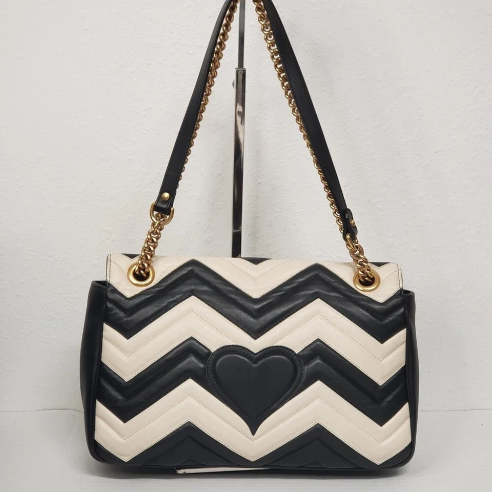 Bolso de hombro Gucci Marmont grande blanco y negro 675-100725 Foto 2 de 4
