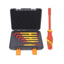 Insulated Nut Driver + 6pc Hex Key Set Extra Long VDE Approved Hybrid Service 