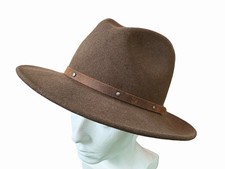 Broner LiteFelt 100% Wool Fedora Hat Mansfield Dark Khaki Brown USA Made sz L