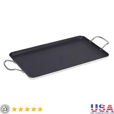 20" X 12" Nonstick Double Burner Griddle W/ Metal Handles Carbon Steel Black