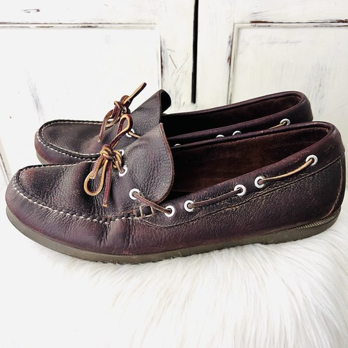 L.L. Bean Dark Brown Handsewn Camp Leather Moccasins Boat Shoes Mens Size 13