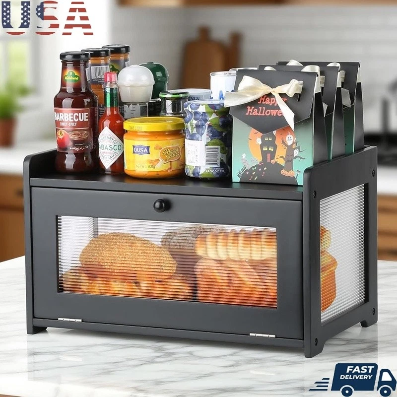 Large Capacity Bread Box Magnetic Acrylic Door Kitchen Storage Container New