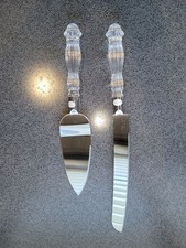 Wedding Cake Knife Server Set Stainless Steel Clear Acrylic Handles