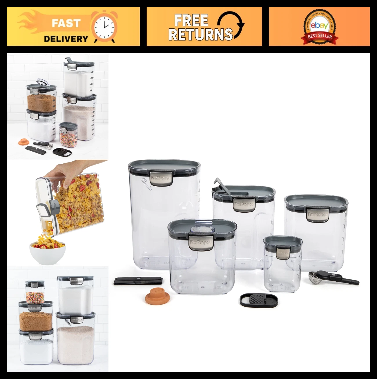 Airtight Food Storage Container Set - Clear Plastic Canisters for Flour & Sugar,