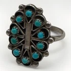 Vintage Zuni 925 Sterling Silver Turquoise Petit Point Cluster Sz 7 Ring 3.1g