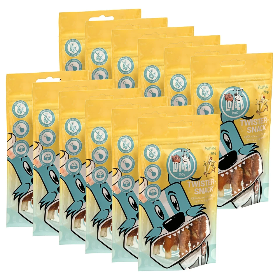 Lov&Ed Twister-Snack Huhn, 12x 70g - Kau-Leckerli für Hunde Hundeleckerli Snack
