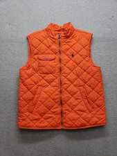 Polo Ralph Lauren Boys Quilted Vests M Orange High Neck Zip Comfort Outerwear