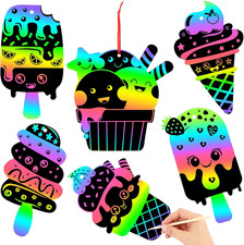 36 PCS Summer Crafts, Rainbow Scratch Art Summer Gifts Magic Color Ice Cream Scr