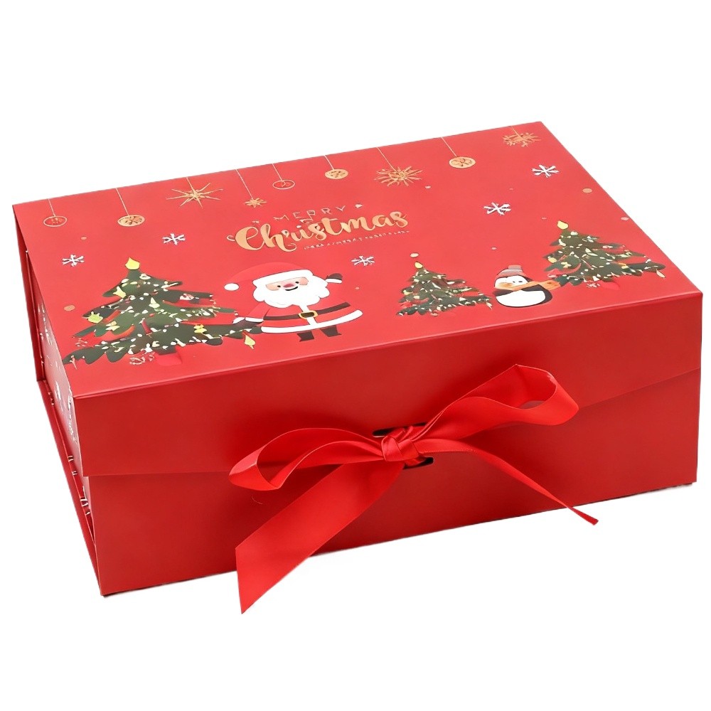 1x Hard Christmas Gift Box With Magnetic Closure Lid 11"x8"x4" with Ribbon