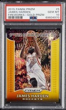 2015 PANINI PRIZM FIREWORKS GOLD PRIZM #5 JAMES HARDEN 3/10 PSA 10