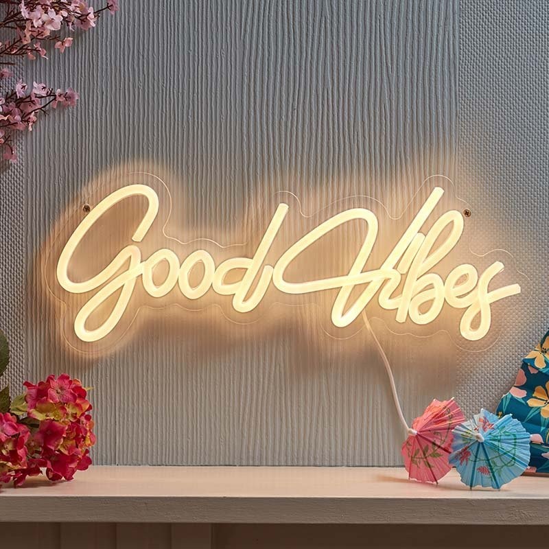 Good Vibes Neon Bright Sign Fun Home Indoor Decor USB Powered Cheerful Sign