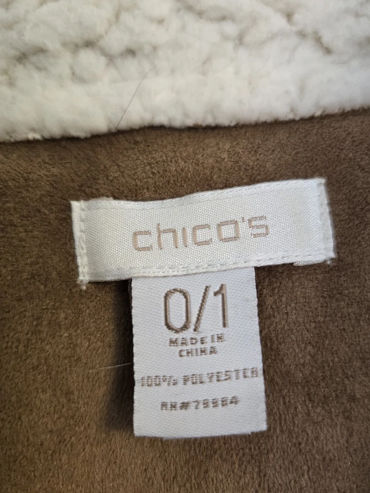 CHICOS Sweater Womens 0/1 Poncho Wrap Shawl Cape Faux Suede Western Brown Sherpa - Image 4 of 4