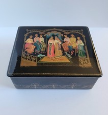 Caja pintada a mano folclore era soviética miniatura laca Palekh rusa vintage