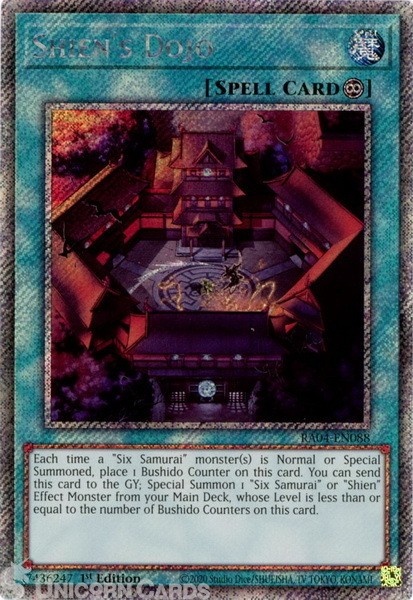 RA04-EN088 Shien's Dojo : Platinum Secret Rare 1st Edition Mint YuGiOh Card