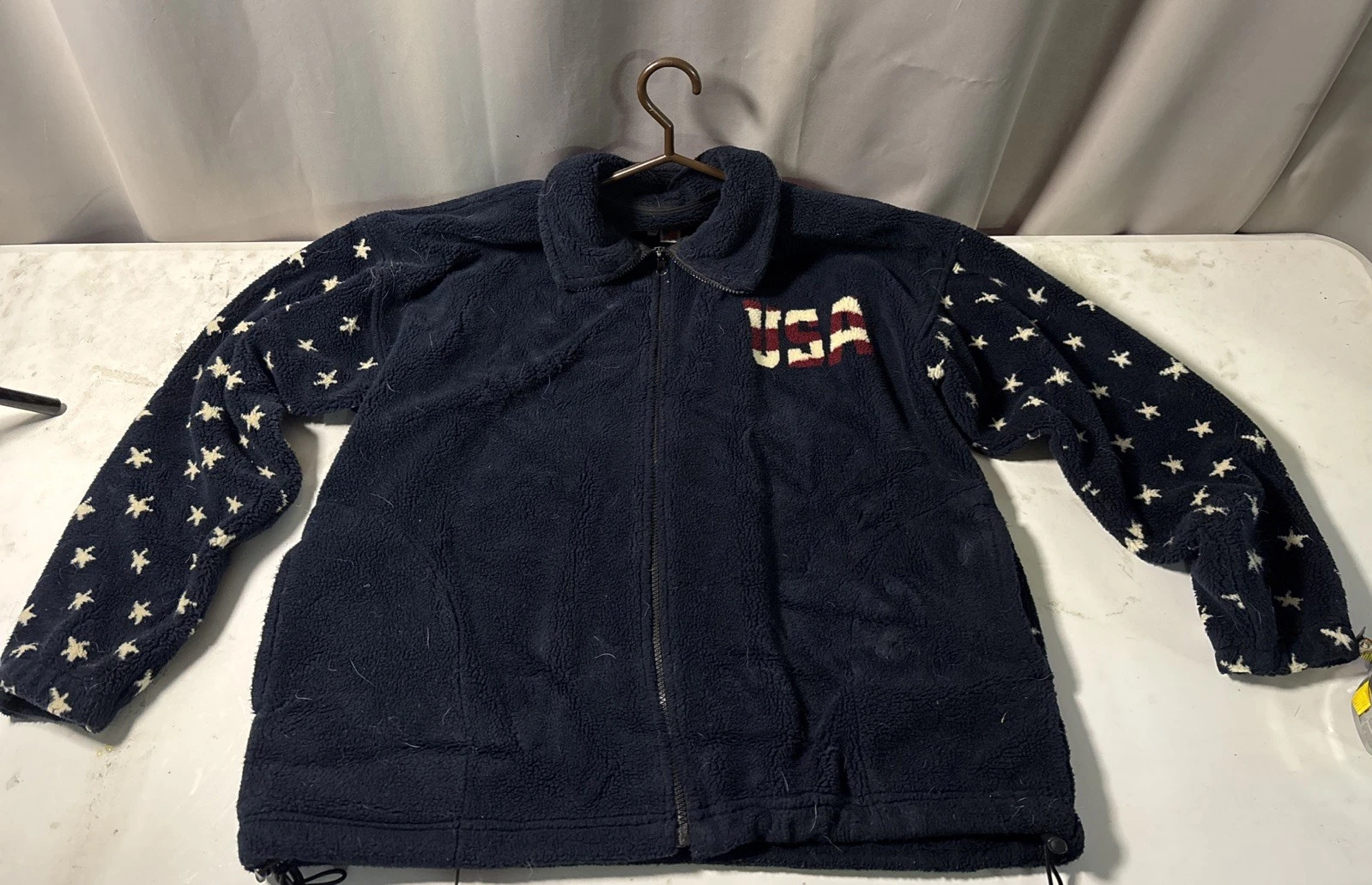 Vntg. Bear Ridge Outfitters Unisex Patriotic USA Flag Fleece Jacket Blue Size L