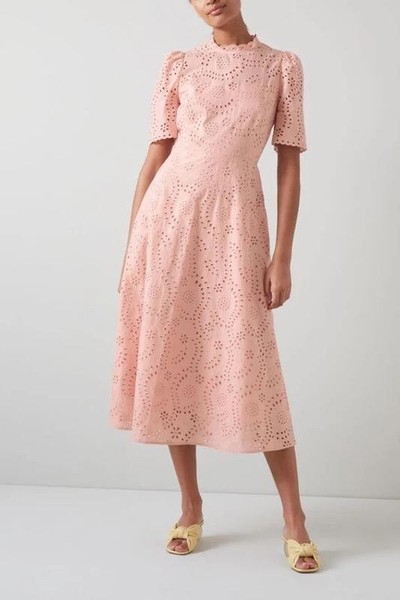 Women L.K. Bennett Dress Pink Cotton 44
