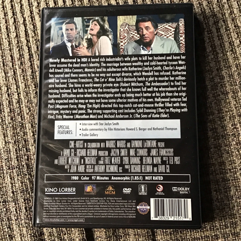 NIGHTKILL 1980 DVD OOP KINO LORBER PRINT JACLYN SMITH ROBERT MITCHUM - Image 2 of 4