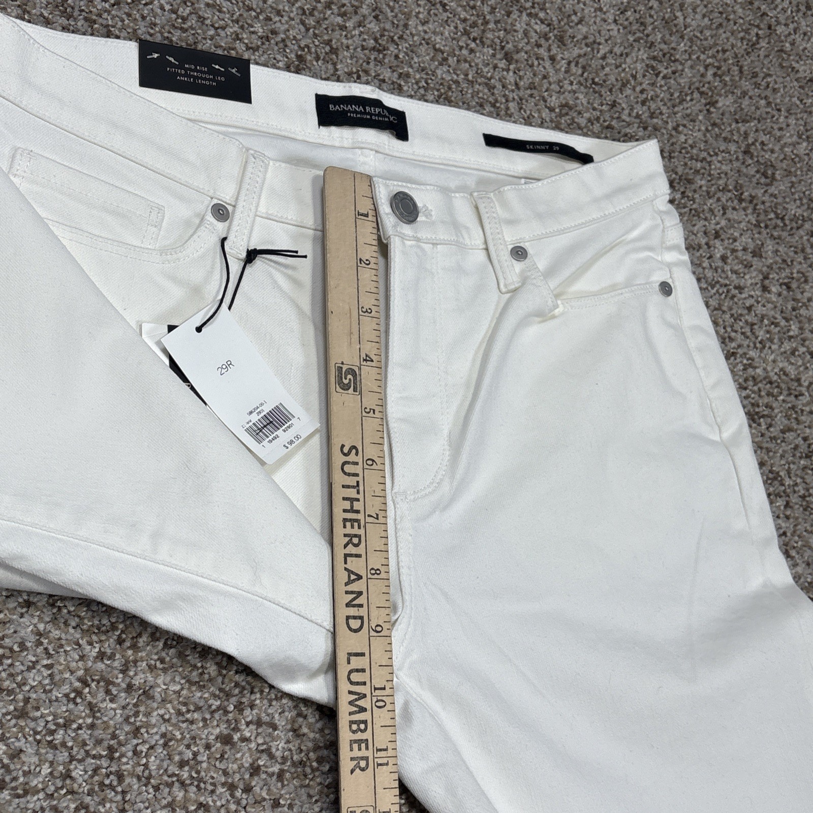 NWT Banana Republic Women's White Skinny Mid Rise Denim Jeans Size 29 (31x27.5) - View 7