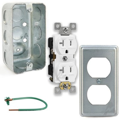 Outlet Box Kit, 2x4'' Utility Electrical Box, Duplex Receptacle 2x4'' Cover