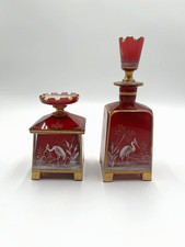 Antique Bohemian Art Glass Napoleon III Vanity, scent, 2 Perfume Bottle Harrach?