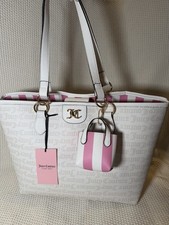 Juicy Couture Beige Logo Tote with Bag Charm, Shoulder Strap, Gold Hardware