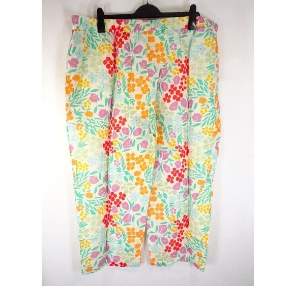 Gudrun Sjoden Margit Trousers Size XXL 22 Wide Leg Floral Print Linen: 26" Leg