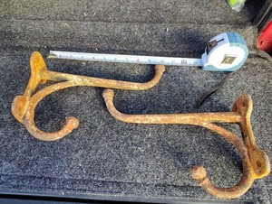 Antique Tack Double Hook VTG Cast Iron HUGE 10" Harness Horse Barn Coat Hat