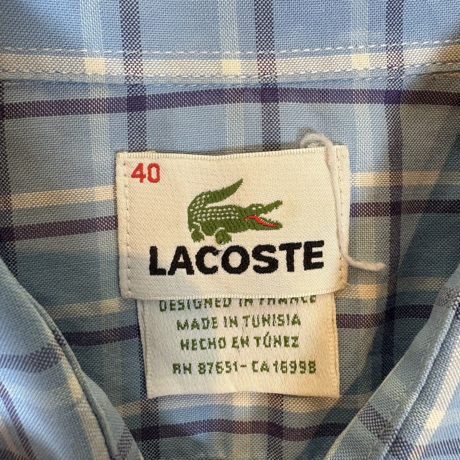 Lacoste Shirt Mens 40 Blue White Plaid Button Down Long Sleeve Regular Fit thumbnail 4