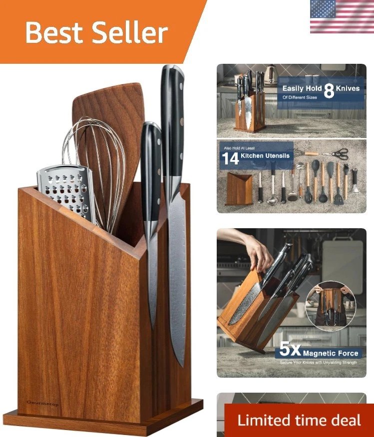 Magnetic Knife Holder Kitchen Utensil Organizer Acacia Wood