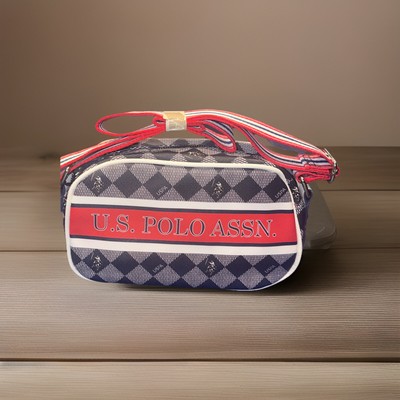 NWT  U.S. Polo Assn. Red White Blue Crossbody Bag Faux Leather Red Fabric Lined