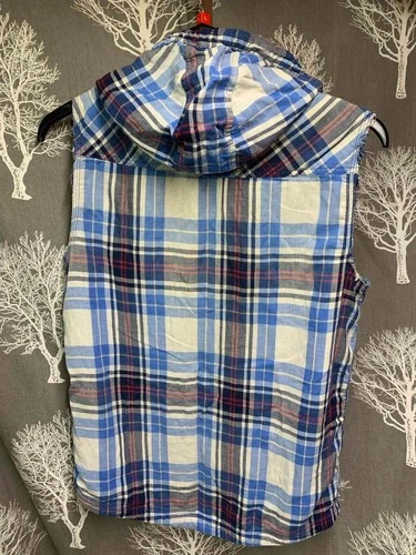 Adidas NEO Label Plaid  Vintage Sleeveless Hooded Shirt Vest Blue Check 2010,S. image 3