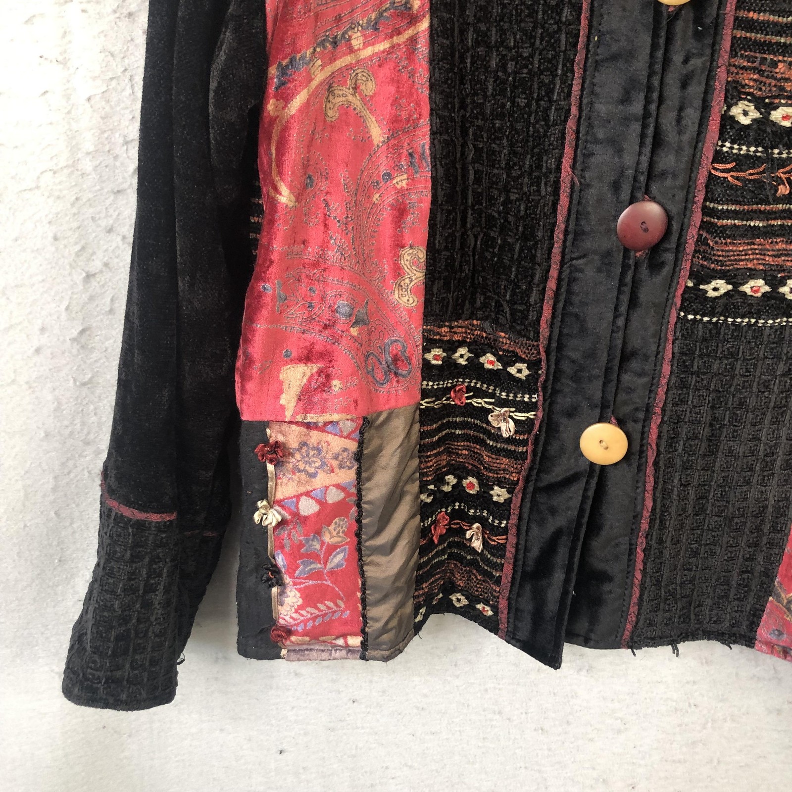 Retro Jacket Womens Medium Black Patchwork Velvet… - image 7