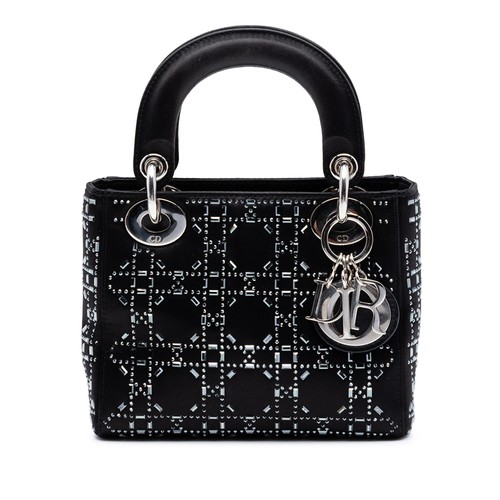Dior Mini Velvet Cannage Strass Embellished Lady Pre-Loved Satchel Black