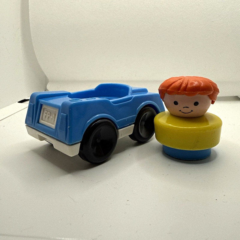 Fisher-Price Little People Blue Car Vehicle FP-1 Marked w/ Figure Ages 1-4