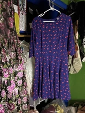 Unique Vintage Blue Fit And Flare Midi Red Umbrella Print Dress Size 0X