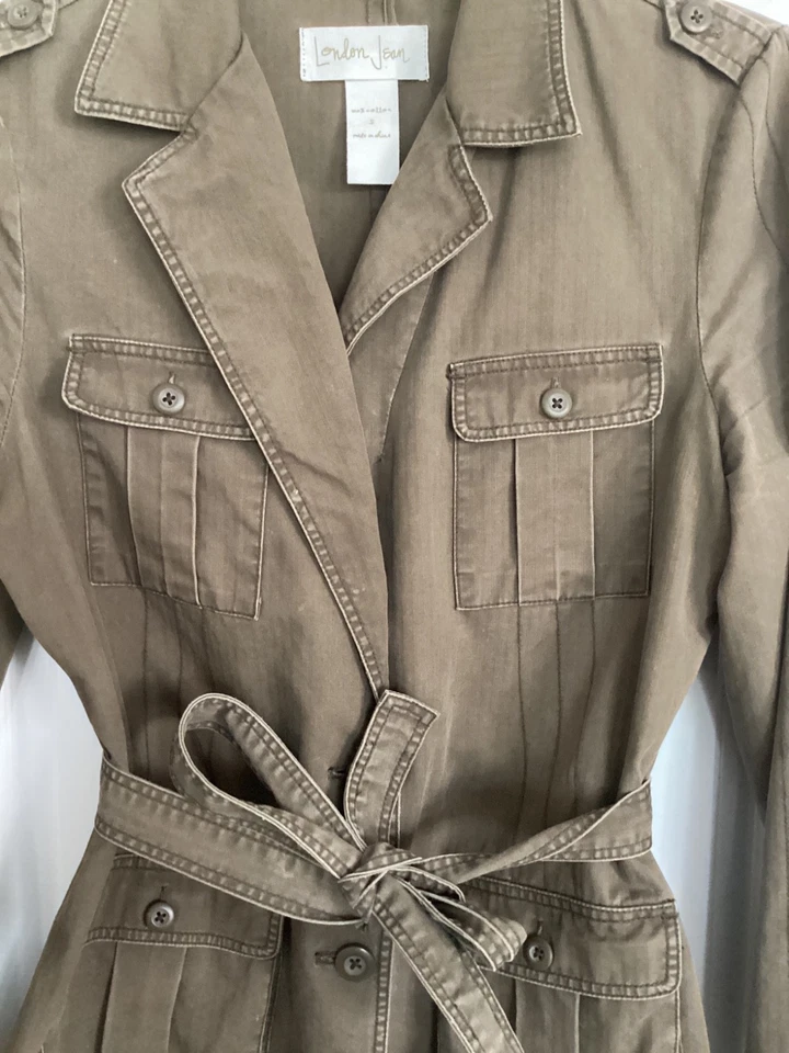 Chaqueta de Carga London Jean Para Mujer Verde Oliva Utilitaria Talla S 100% Algodón con Cinturón Foto 2 de 4