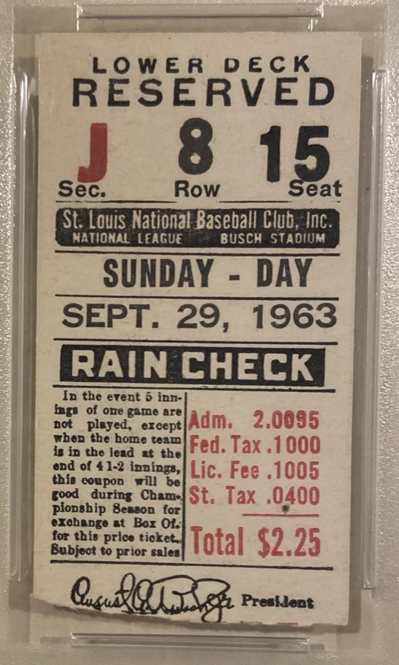 Stan Musial 1963 Sep 29 Baseball Ticket Stub Final Game 3630 Hit Certified PSA 3 - Image 2 of 4