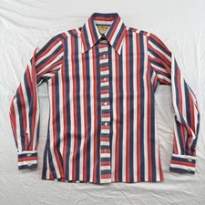 Vintage Careerlook Shirt Mens Small Red White Blue Stripe Union Made USA 70s