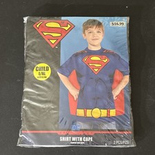 SUPERMAN Youth Costume Tee Shirt with Cape L/XL