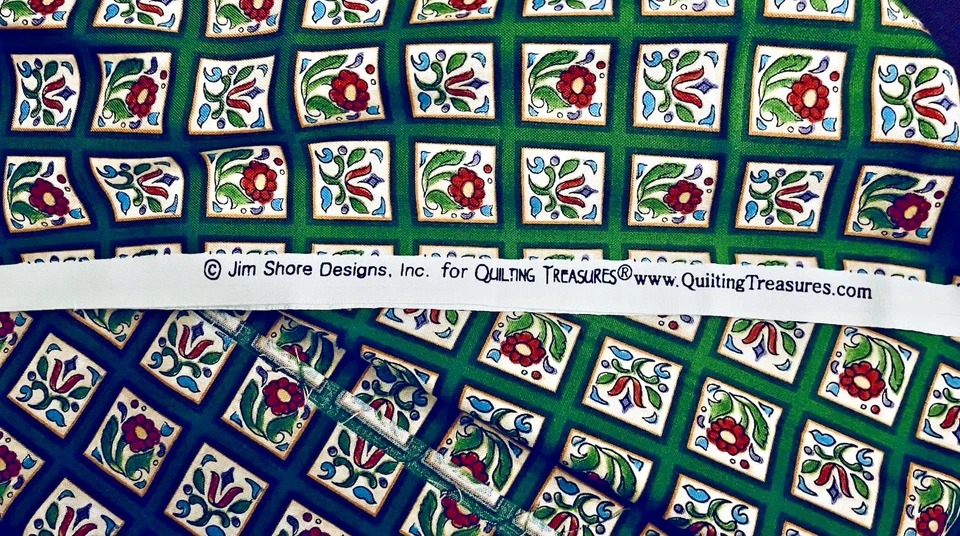 Jim Shore Folk Art Red Green & Yellow Tiles Stripes for Quilting Treasures BTFQ - Image 3 of 4