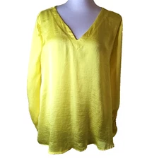 Ivy Jane M/L Bright Neon Yellow Satin V-neck Blouse NWT