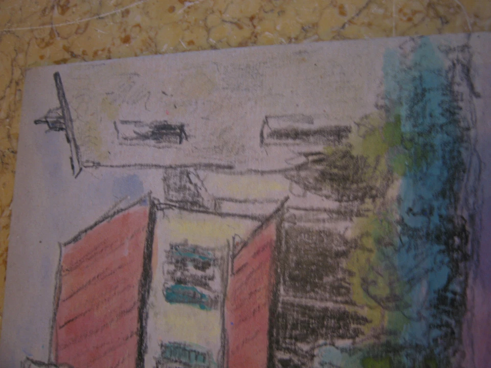 Antiguo de colección de principios del siglo XX. Dibujo de casa a carbón E A Trego Foto 3 de 4