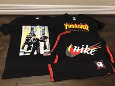 3 Nike Air Run DMC thrasher Black T-shirts Sz M Sports Hip Hop Flames Easy Cool!