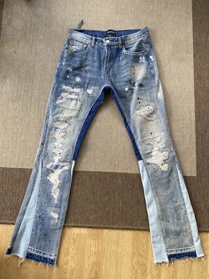 HESNTLS jeans W 28 Denim Flared distressed effect heavy rip
