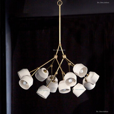 WHITE BOWL SHADE BRANCH URCHIN BRASS SPUTNIK CHANDELIER VINTAGE STILNOVO LIGHT