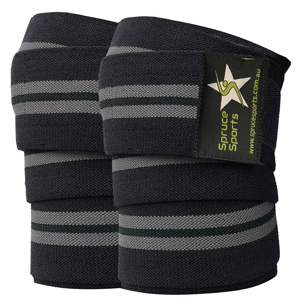 HEAVY DUTY KNEE WRAPS PAIR POWER LIFTING BODYBUILDING WEIGHT STRAP SUPPORTWRAPS - image 2 of 4
