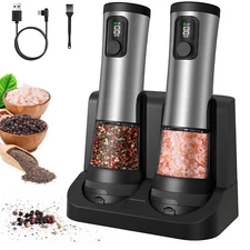 Rechargeable Electric Salt and Pepper Grinder Set With Charging Base 2-Pack Set